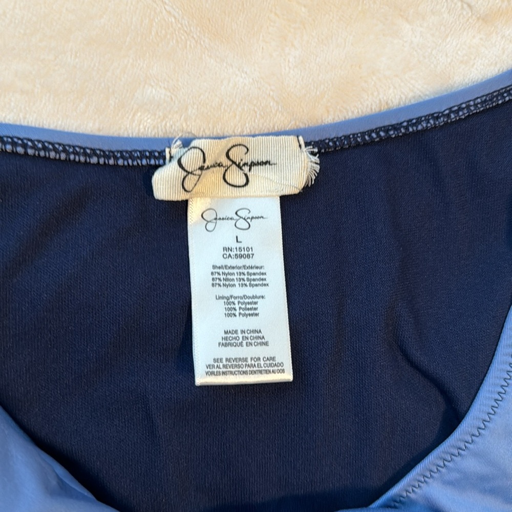 EUC Jessica Simpson Women's Contrast Panel One-Piece Swimsuit Size L Blue - Picture 5 of 6